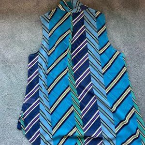 Sleeveless Longline Sheer Blue Green Stripes